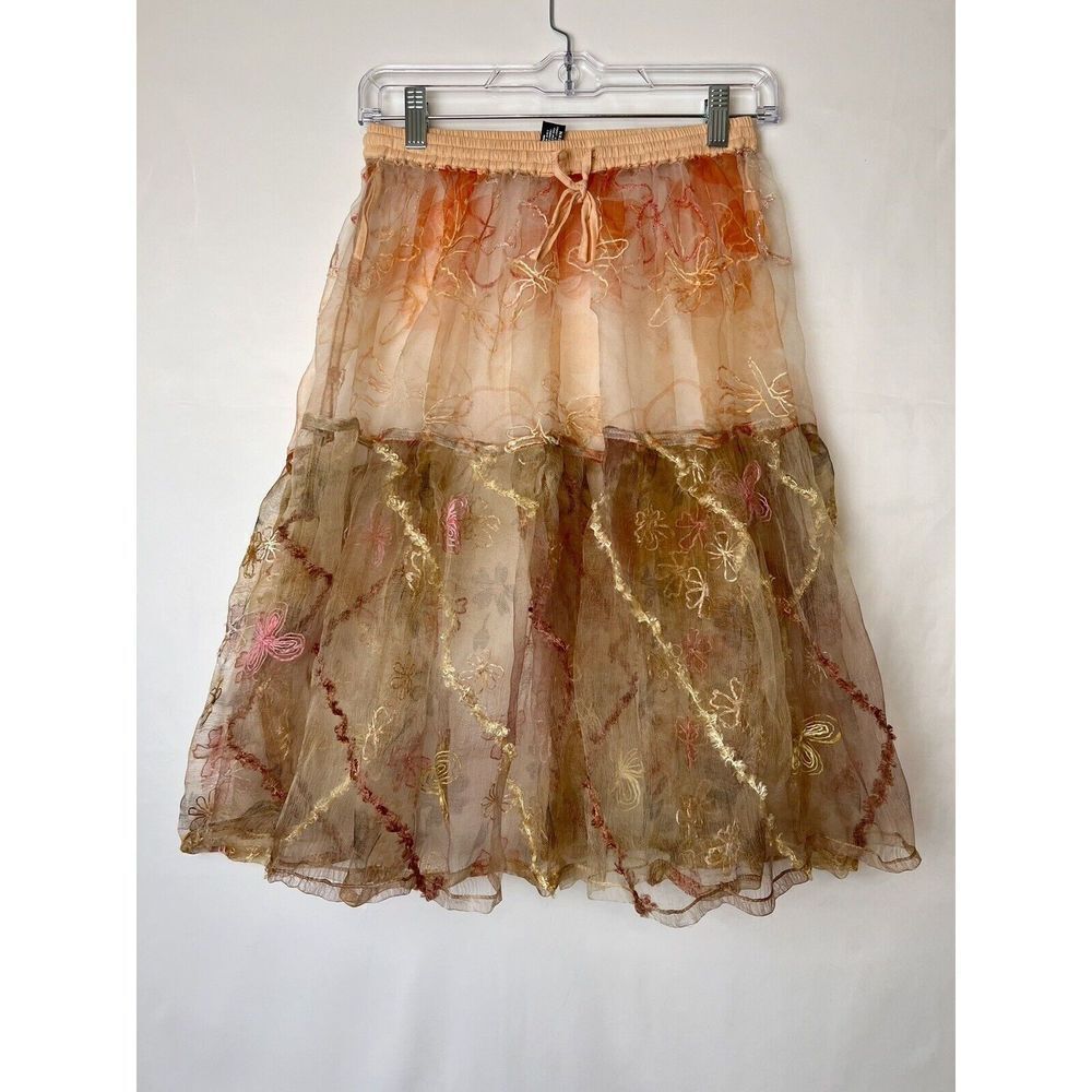 Fleurs Elegant Additions Natural Silk Fairycore Embroidered Skirt Small Festival